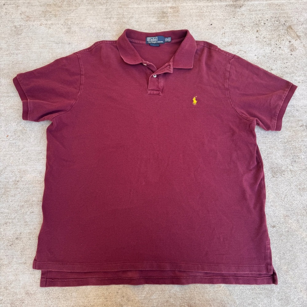 Polo Ralph Lauren Mens XXL Burgundy Maroon Short Sleeve Pique Polo Shirt Yellow